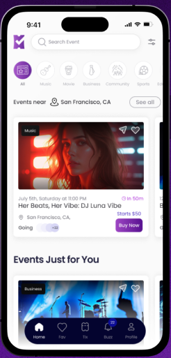 TixFix discover feed showing events near San Francisco