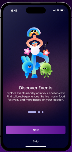 TixFix onboarding screen introducing event discovery