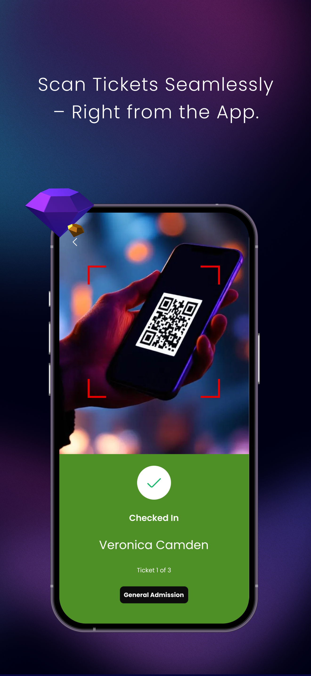 TixFix mobile app — organizer scanning QR check-in