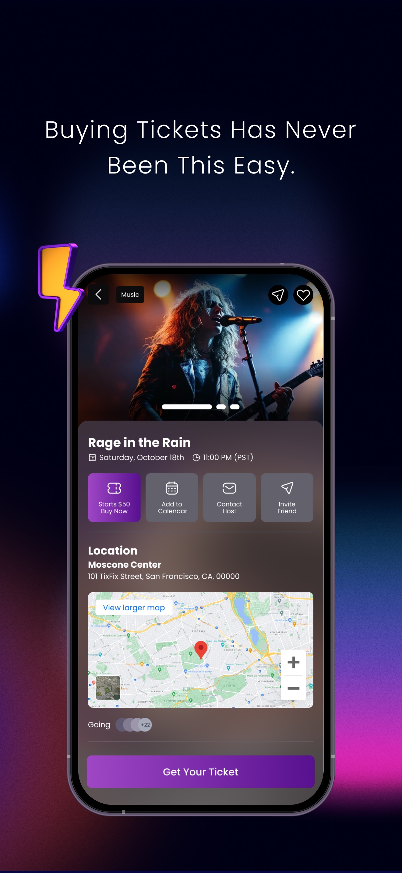 TixFix mobile app — event detail and ticket purchase
